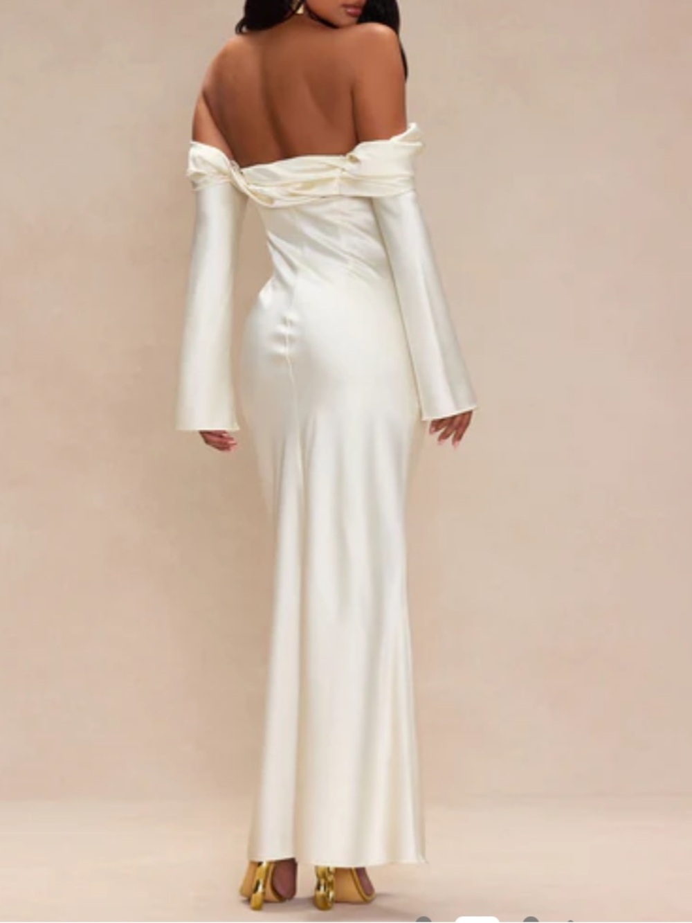 Amandine Satin Off-Shoulder Maxi Gown - Cream - Picture 2 of 5